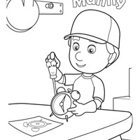 Desenho de Manny usando chave de fenda para colorir