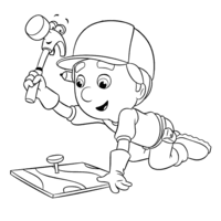 Desenho de Manny usando prego e martelo para colorir