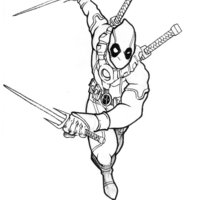Desenho de Deadpool em ação para colorir