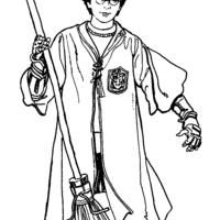 Desenho de Harry Potter e vassoura mágica para colorir