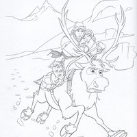 Desenho de Sven levando Kristoff e Anna a Arendel para colorir