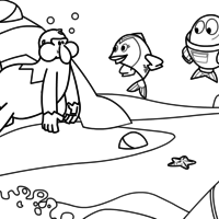 Desenho de Peixonauta, Marina e Zico para colorir