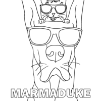 Desenho de Marmaduke e amigo gatinho para colorir