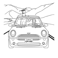 Desenho de Marmaduke no carro com seu dono para colorir