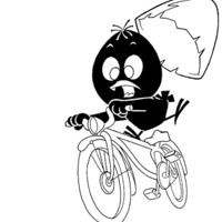 Desenho de Calimero andando de bicicleta para colorir