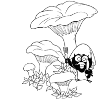 Desenho de Calimero debaixo de cogumelos para colorir