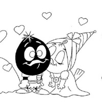 Desenho de Priscila beijando Calimero para colorir