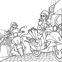 Desenho de Barbie e amiga na moto para colorir