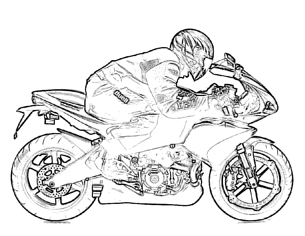 Desenhos para colorir de desenho de uma moto de corrida com seu piloto para  colorir 