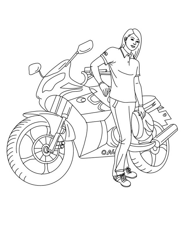 Desenho de Senhora vintage andando de moto para colorir