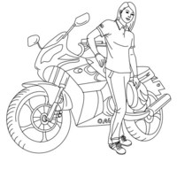 Desenho de Mulher na moto para colorir