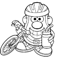 Desenho de Sr Cabeça de Batata na motocicleta para colorir