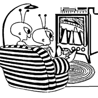 Desenho de Extraterrestres vendo televisão para colorir
