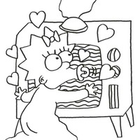 Desenho de Maggie Simpson vendo televisão para colorir