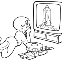 Desenho de Menino vendo série de televisão para colorir