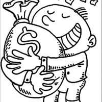 Desenho de Homem abraçando saco de dinheiro para colorir