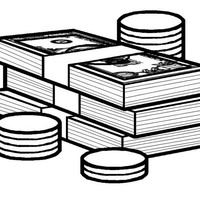 Desenho de Bilhetes de dinheiro e moedas para colorir