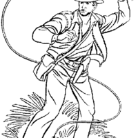 Desenho de Indiana Jones com chicote para colorir