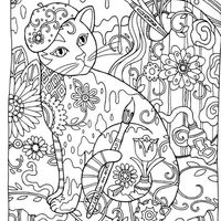 Desenho de Gato pintor para adultos para colorir