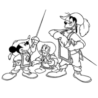 Desenho de Três mosqueteiros Mickey, Donald e Pateta para colorir