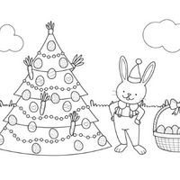 Desenho de Árvore de Natal com ovos de Páscoa para colorir