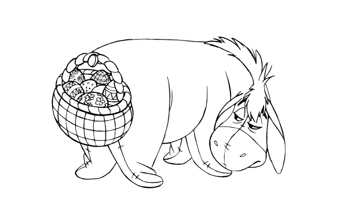 Burro do pooh carregando cesta de ovos de pascoa