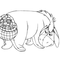 Desenho de Burro do Pooh carregando cesta de ovos de Páscoa para colorir