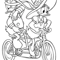 Desenho de Margarida e Donald na bicicleta para colorir