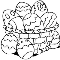Desenho de Cesta de palha cheia de ovos de Páscoa para colorir