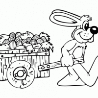 Desenho de Coelho carregando carrinho com ovos de chocolate para colorir