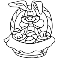 Desenho de Coelho cuidando de cestinha de ovos de Páscoa para colorir