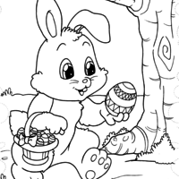 Desenho de Coelho carregando cestinha de ovo de Páscoa para colorir