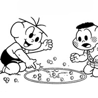 Desenho de Cebolinha e Cascão brincando de bolinha de gude para colorir