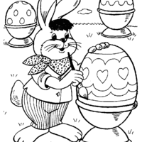 Desenho de Coelho e ovos de Páscoa pintados para colorir