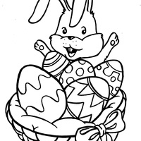 Desenho de Coelho feliz com cestinha de ovos para colorir