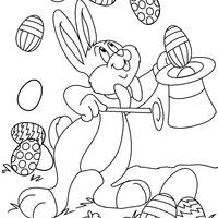 Desenho de Coelho mágico tirando ovos de Páscoa da cartola  para colorir