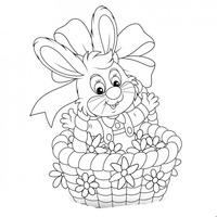 Desenho de Coelho na cestinha de Páscoa para colorir