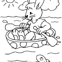 Desenho de Coelho navegando no ovo de Páscoa para colorir