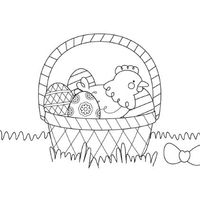Desenho de Galinha cuidando de cesta de ovos da Páscoa para colorir