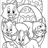 Desenho de Gatinhos cuidando de ovos de Páscoa para colorir