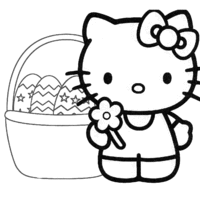 Desenho de Hello Kitty e cesta de ovos da Páscoa para colorir