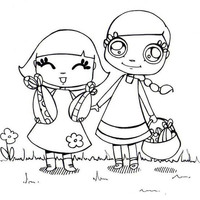 Desenho de Meninas e ovos de Páscoa para colorir