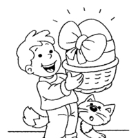 Desenho de Menino feliz com ovo da Páscoa grande para colorir