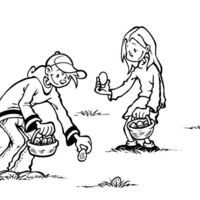 Desenho de Meninos na caça aos ovos de Páscoa para colorir