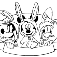 Desenho de Mickey, Pateta e Donald na Páscoa para colorir