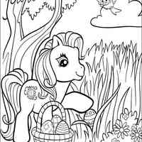 Desenho de My Little Pony escondendo ovos de Páscoa para colorir