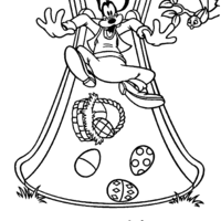 Desenho de Pateta na Páscoa brincando no escorregador para colorir