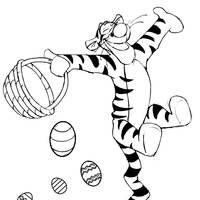 Desenho de Tigrão saltando com cesta de ovos da Páscoa para colorir
