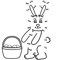 Desenho de Unir pontos - coelho e cestinha de Páscoa para colorir