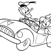 Desenho de Donald e Margarida no carro para colorir